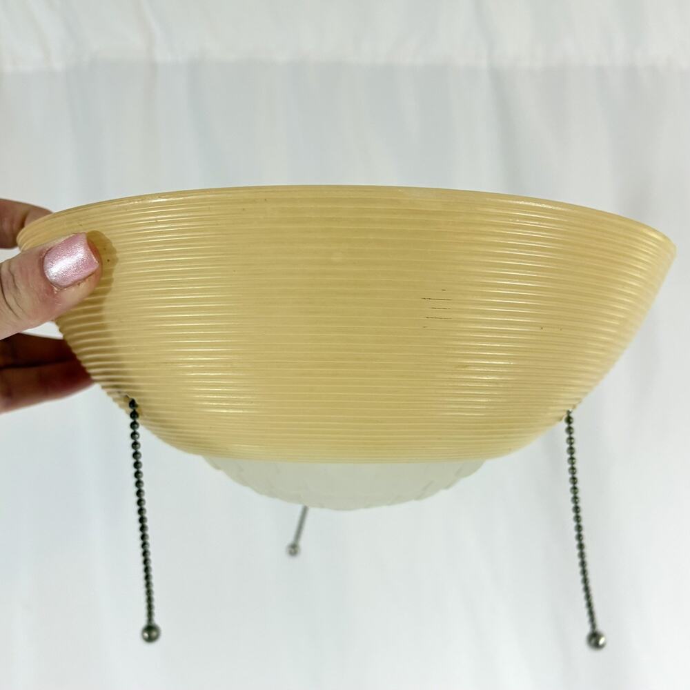 Vintage Glass Frosted & Peach Ribbed 3 Chain Ceiling Light Globe Shades 10”